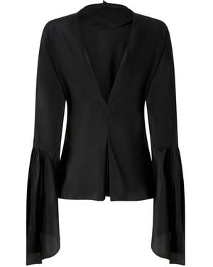 Pinko V-Neck Shirt With Flounce Sleeves - Black