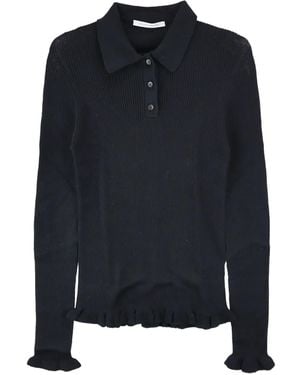 Cecilie Bahnsen Polo de canalé con dobladillo de volantes - Azul