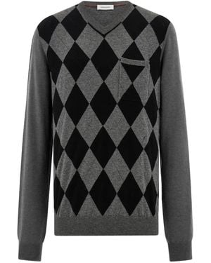 Ferragamo Argyle Pocket V-Neck Jumper - Black