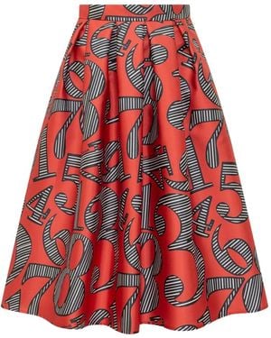ALESSANDRO ENRIQUEZ Graphic-Print Pleated Midi Skirt - Red