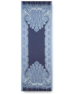 Etro Chevron Modal And Cashmere Scarf With Paisley Motif - Blue