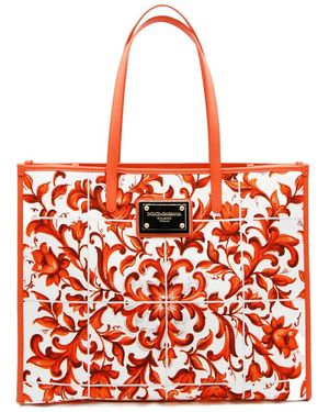 Dolce & Gabbana Bolso Shopper Con Estampado Mayólica - Rojo