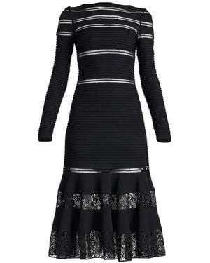 Tadashi Shoji Fiora Lace-Panelled Fluted Midi Dress - Black