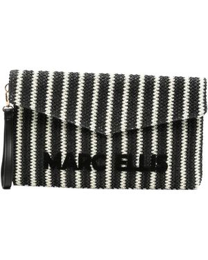 Marc Ellis Striped Logo-Patch Clutch Bag - Black