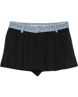 Alexander Wang Denim-Waistband Pleated Shorts - Black