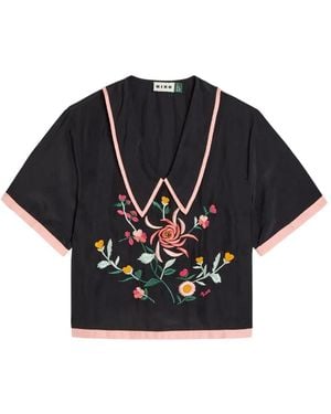 RIXO London Nicolina Embroidery Top - Black