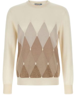 Ballantyne Argyle Crew-Neck Jumper - Natural