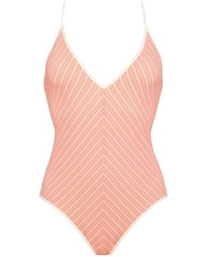 Eres Lounge V-Neckline Striped Swimsuit - Pink