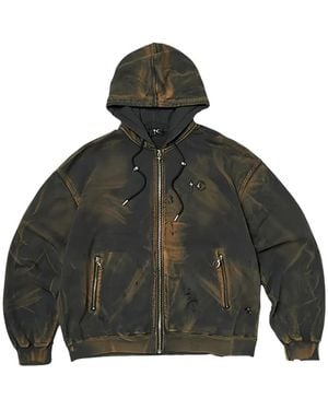 THUG CLUB Distressed Zip-Fastening Hoodie - Green