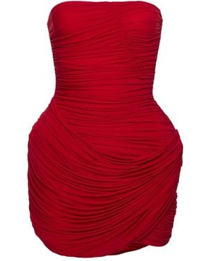 Magda Butrym Strapless Ruched Floral Mini Dress - Red