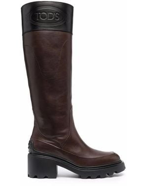 Tod's Engraved Logo Knee-Length Boots - Brown