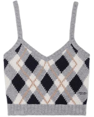 Prada Argyle-Pattern Ribbed Top - Black