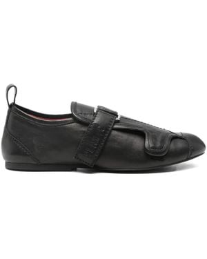 Plan C Buckle-Strap Leather Sneakers - Black