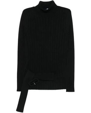 SIMONA CORSELLINI Belted Ribbed-Knit Sweater - Black