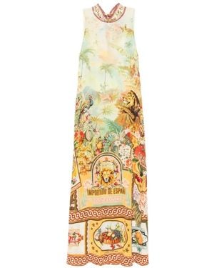 CAMILLA Graphic-Print Tie-Back Midi Dress - Metallic