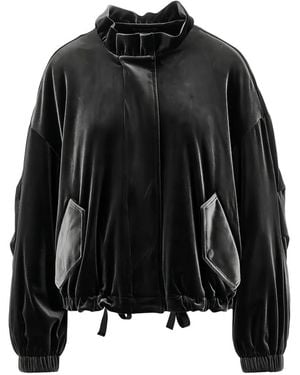 Emporio Armani Velvet-Effect Ruffled-Collar Jacket - Black