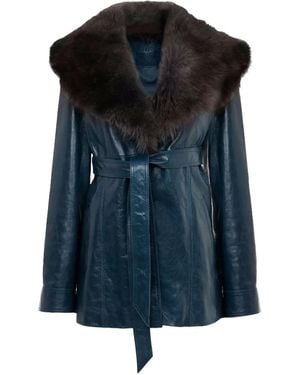 Chloé Manteau Bordé De Fourrure Artificielle - Bleu