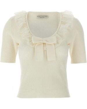 Alessandra Rich ラッフル Tシャツ - ホワイト