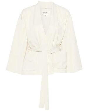 Psophia Belted Wide-Sleeve Oversized Jacket - White
