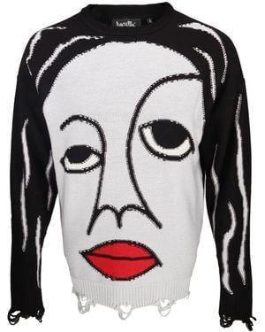 Haculla Ausgefranster Pullover Mit Gesicht-Print - Schwarz