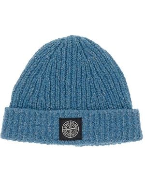 Stone Island Ribbed Patch Beanie - ブルー