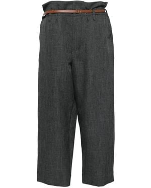 Plan C Belted Paperbag-Waist Trousers - Grey