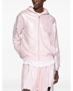 Acne Studios Metallic-Finish Distressed Zip-Up Hoodie - Pink