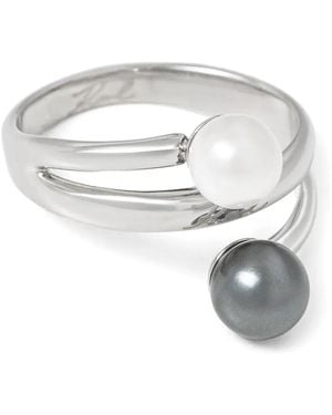KARL LAGERFELD Anillo Con Perla Artificial Y Banda Abierta - Metálico