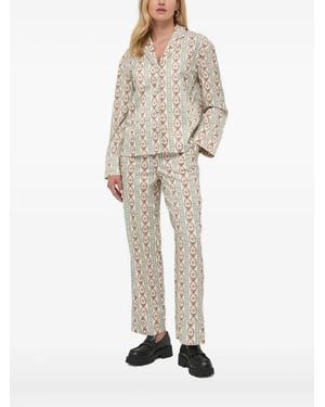 Notes Du Nord Floral-Stripe Embellished-Button Shirt - Natural