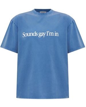 Carne Bollente Slogan-Print Cotton T-Shirt - Blue
