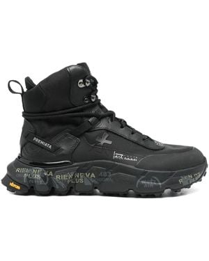 Premiata High-Top Sneakers With Sole And Textured Accents - Black