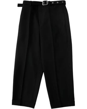 Jil Sander Belted Wool Canvas Trousers - Black
