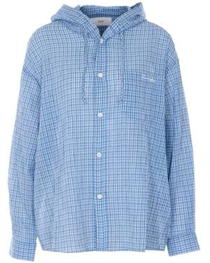 DUNST Hooded Checked-Pattern Shirt - Blue
