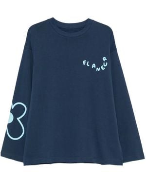 flâneur Blossom Logo-Print Long-Sleeve T-Shirt - Blue