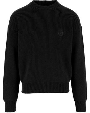 Giorgio Armani Logo-Patch Ribbed-Knit Virgin-Wool Jumper - Black