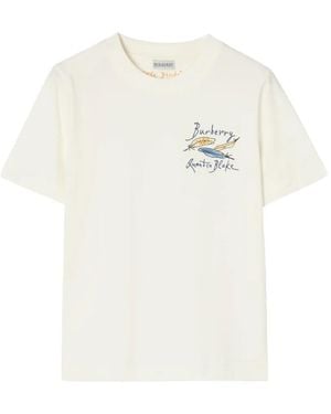 Burberry Feather-Print Cotton T-Shirt - White