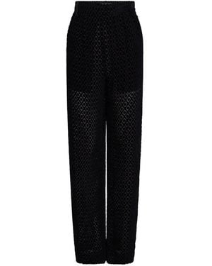 Victoria Beckham Geometric-Pattern Curved-Leg Pants - Black