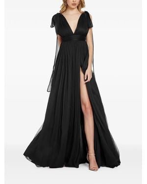 Framboise Robe Longue Savana En Soie À Col V - Black