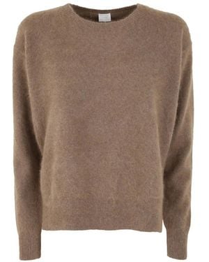 C.T.Plage Side-Slit Crew-Neck Sweater - Brown