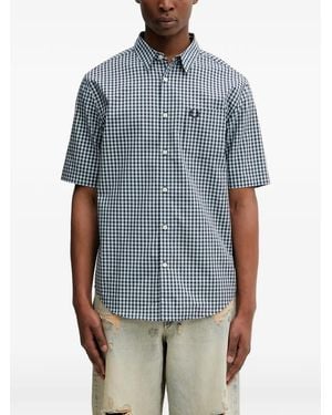 Fred Perry Gingham Embroidered-Logo Shirt - Blue
