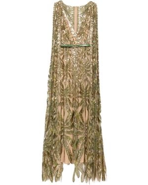 Elie Saab Embroidered Tulle Long Dress - Natural