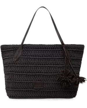 Pedro Del Hierro Madrid Bolso Shopper De Ganchillo Con Detalle De Borlas - Negro