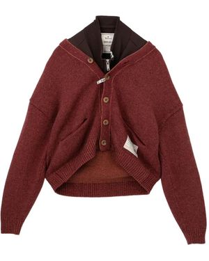 Maison Mihara Yasuhiro Distressed Cable-Knit Cardigan - Red