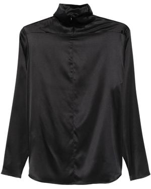 Covert High-Neck Satin Top - Black