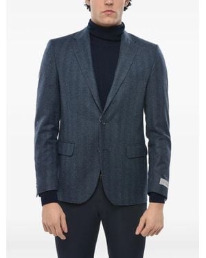 Corneliani Logo-Patch Single-Breasted Blazer - Blue