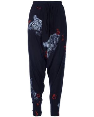 Tessitura Tiger-Print Drop-Crotch Tapered Trousers - Blue