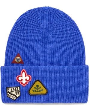DIESEL K-Phat Patch-Detail Ribbed-Knit Beanie Hat - Blue
