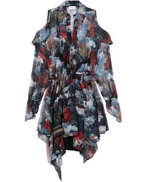 Off-White c/o Virgil Abloh Asymmetrisches World Paint Geo Minikleid - Blau