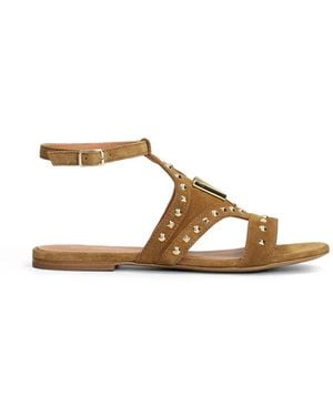 Via Roma 15 Studded V-Logo Sandals - Brown