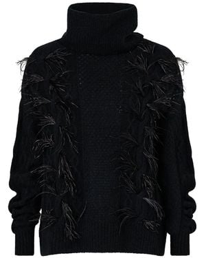 CAMILLA Roll-Neck Feather Jumper - Black
